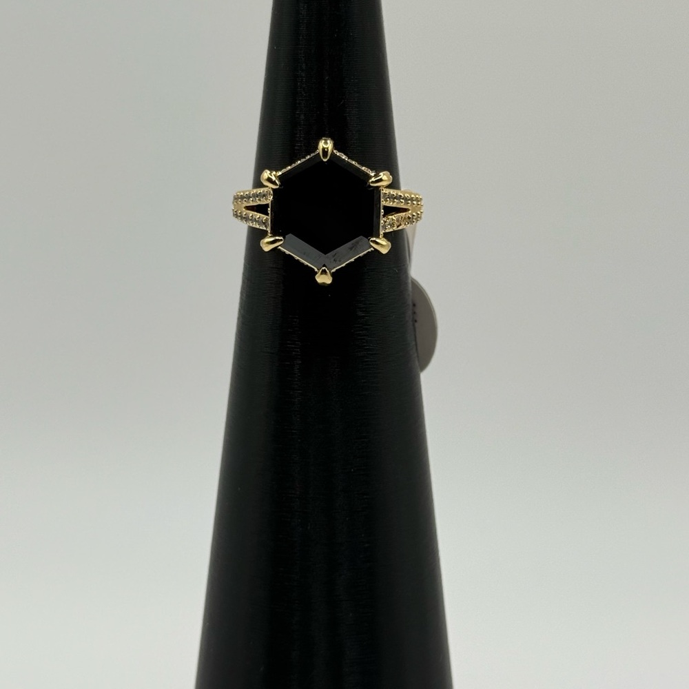 Whispers Of The Heart-Gold and Black Onyx Geometric Ring-Size 9